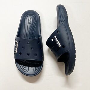 CROCS Womens Navy Blue Classic V2 Slide With Croc Jibbitz Sandal Size 11